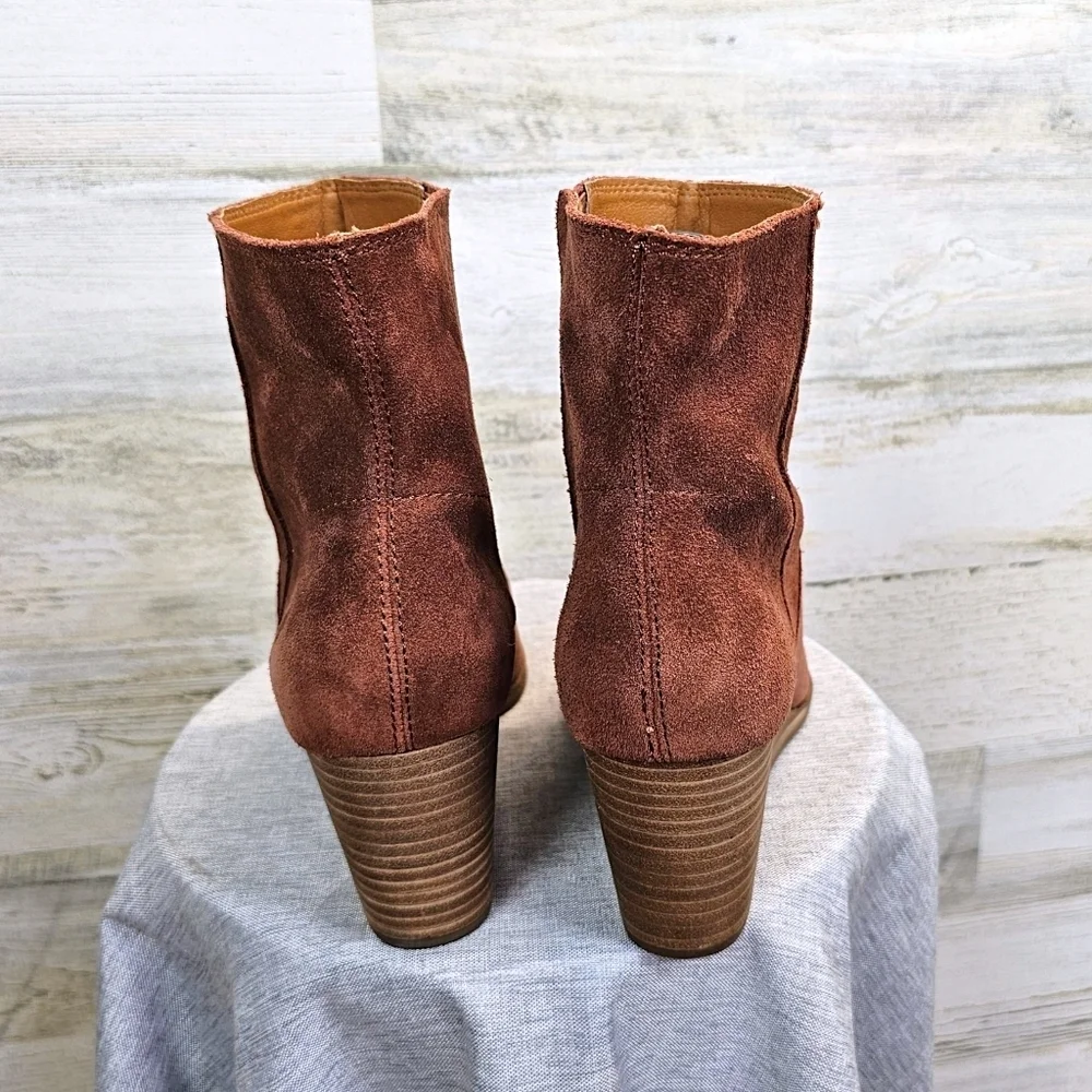 Lucky Brand Wafael Suede Wedge Ankle Boots 8.5 Brown Boho Western Chic Booties